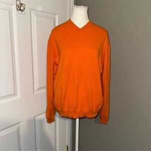 Blaumax Women's Orange Cashmere V-Neck Long Sleeve Sweater Size L